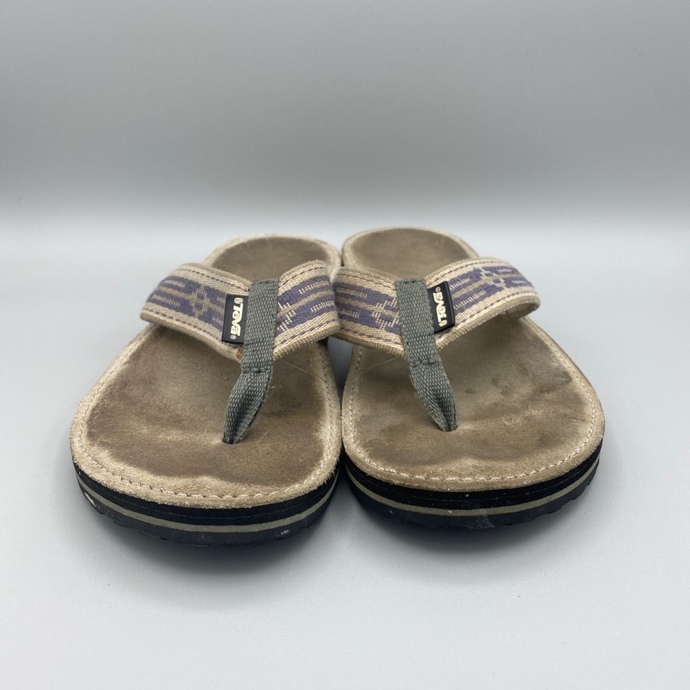 Teva Leather Flip Flops US Womens 7 Cream/Purple 6164